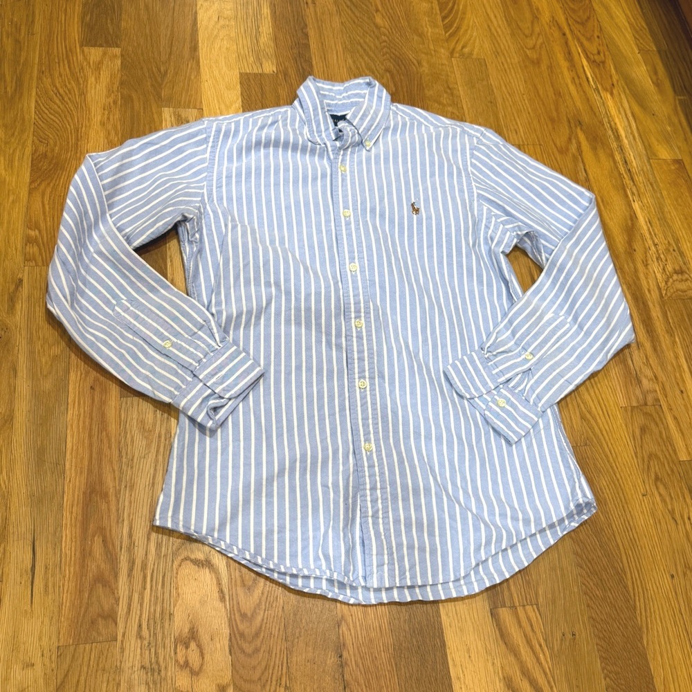 Polo Ralph Lauren Mens Custom Fit Striped Oxford Shirt Blue White Small
